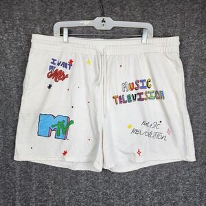MTV Sweat Shorts Unisex 2XL White Graphic Retro‎ 90s Music Television Pockets